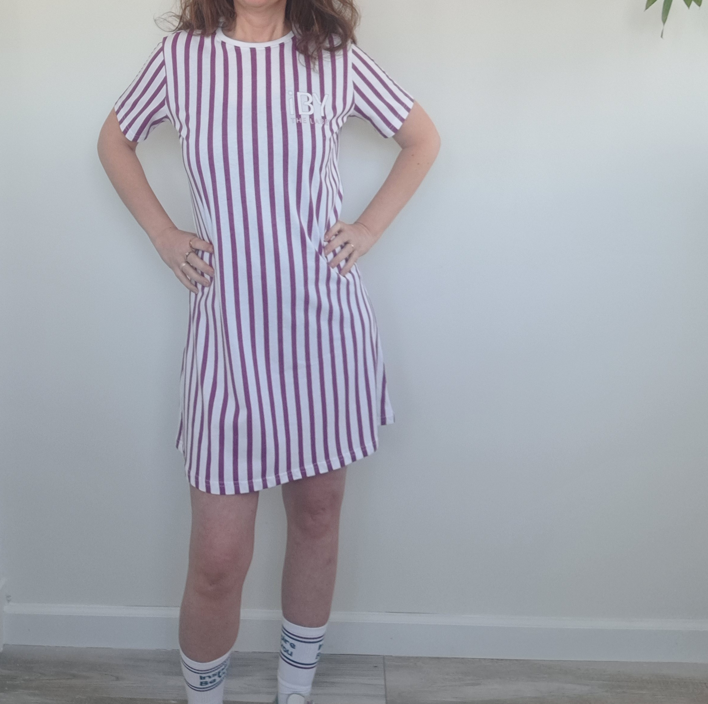 iBY Stripes paars t-shirtjurk dames