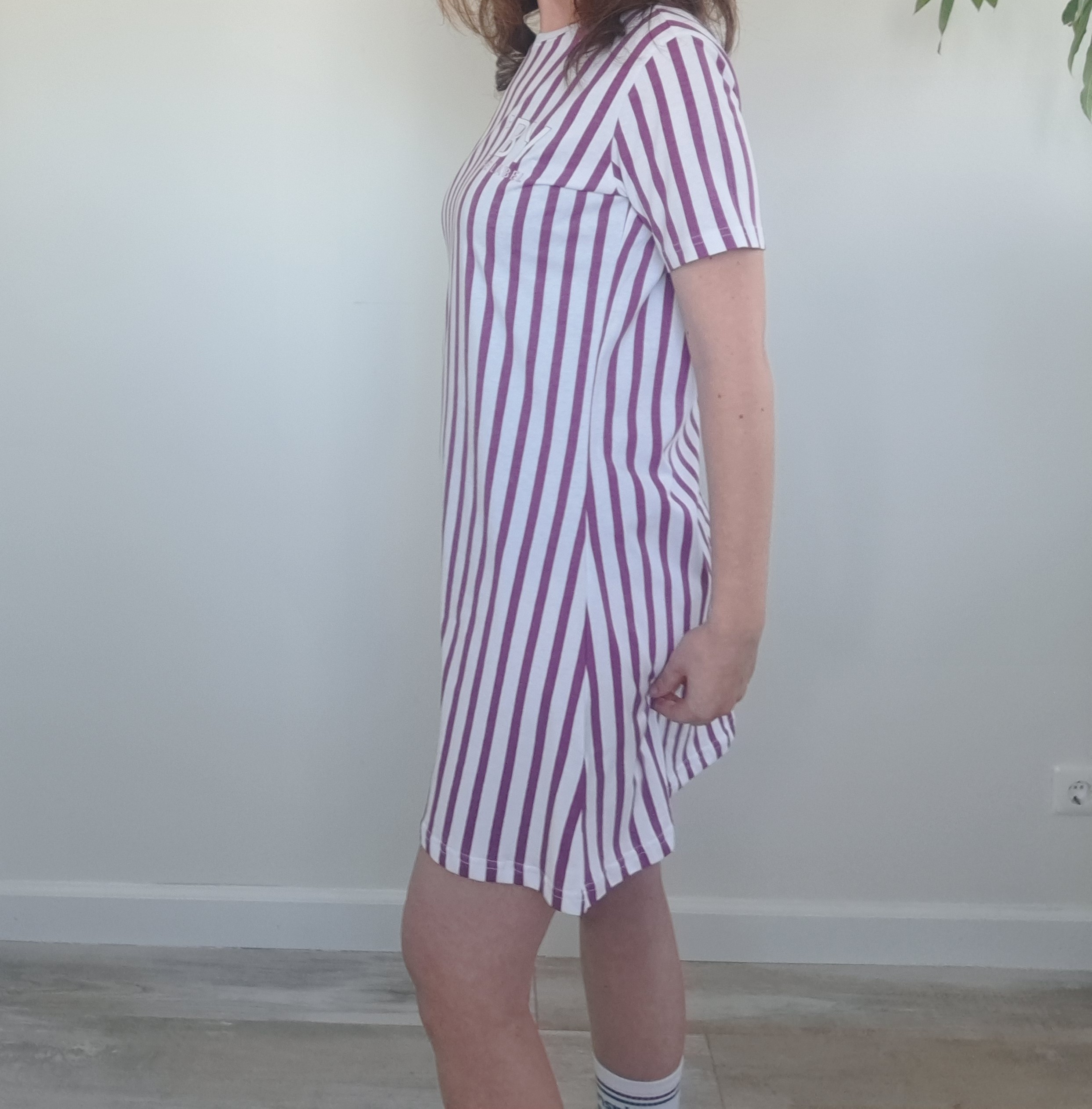 iBY Stripes paars t-shirtjurk dames