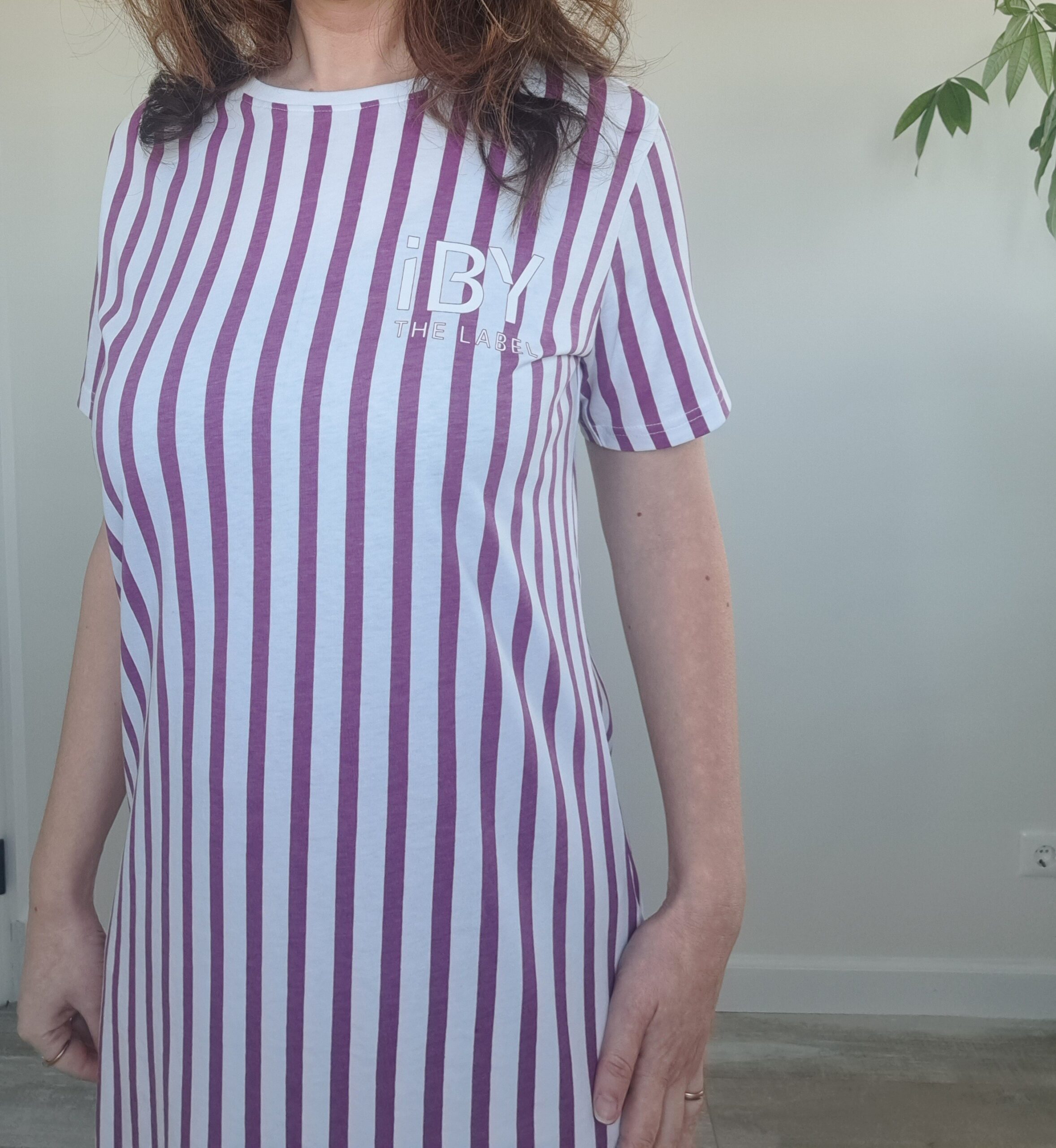 iBY Stripes paars t-shirtjurk dames