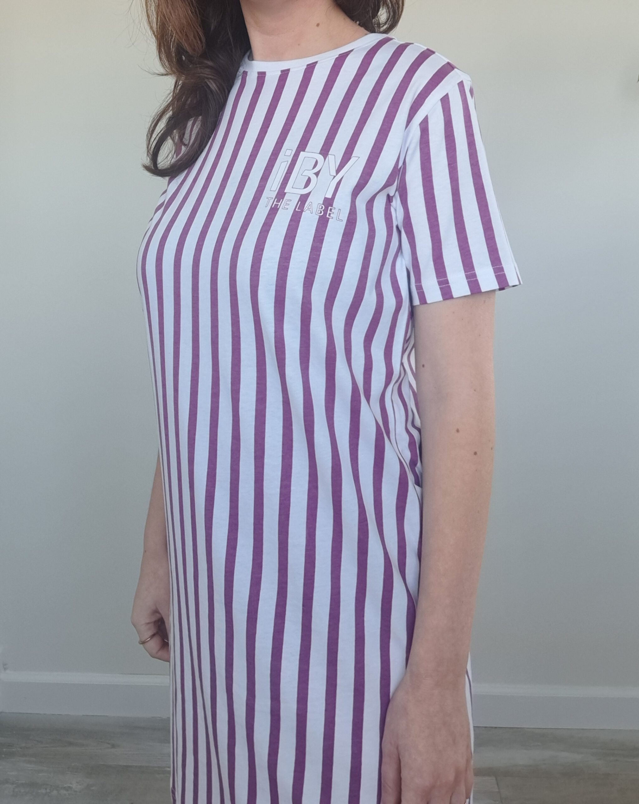 iBY Stripes paars t-shirtjurk dames